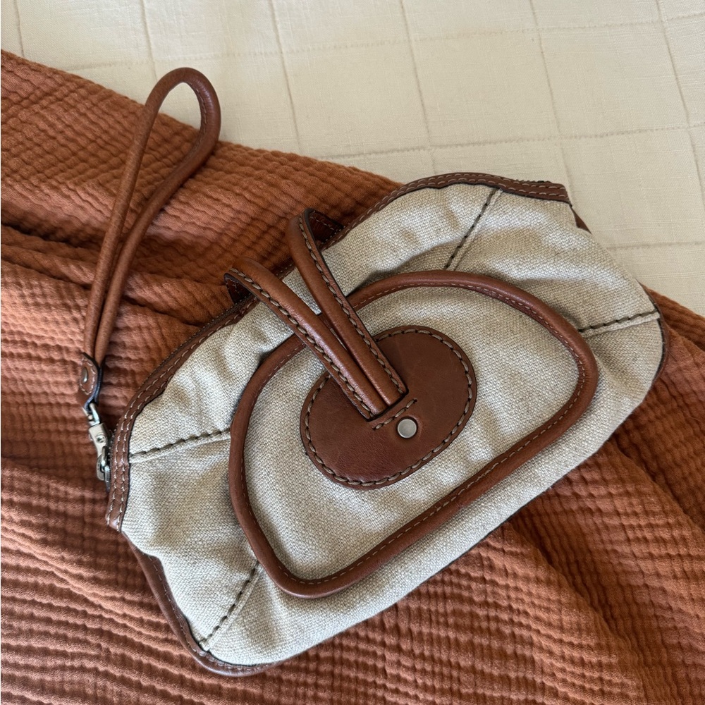 Fossil Canvas Tan Clutch Purse